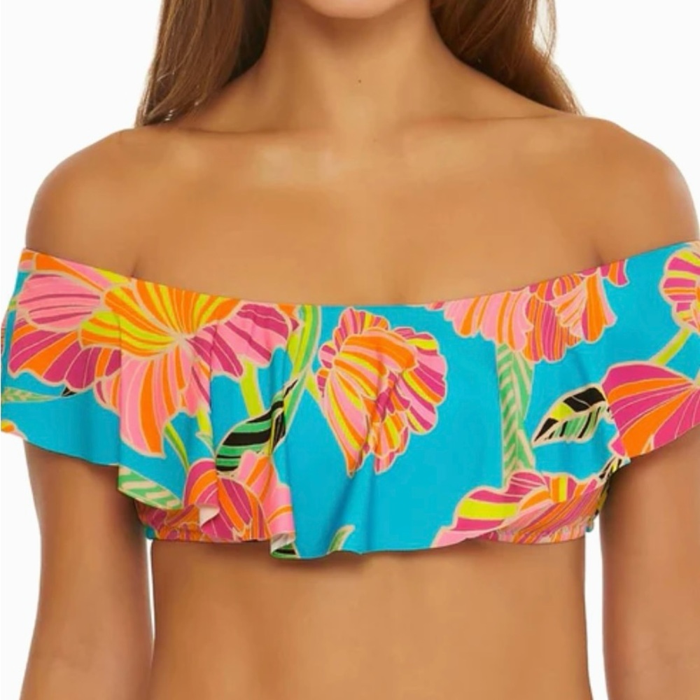 Trina Turk Off-Shoulder Floral Bikini Top - Blue, Pink, Yellow